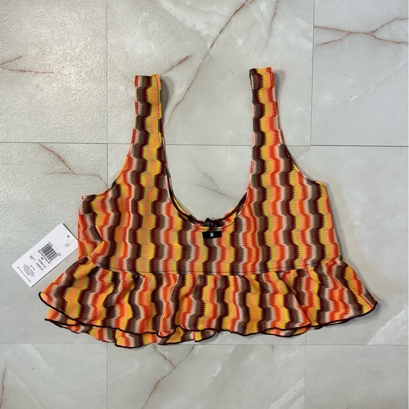 NWT Hurley Tank Top Zumba Striped Flounce Tank Top Cropped Mesh XS Extra Small - Picture 4 of 6